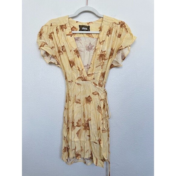 Reformation Yellow Wrap Sundress with Flutter Sleeves - Picture 2 of 9